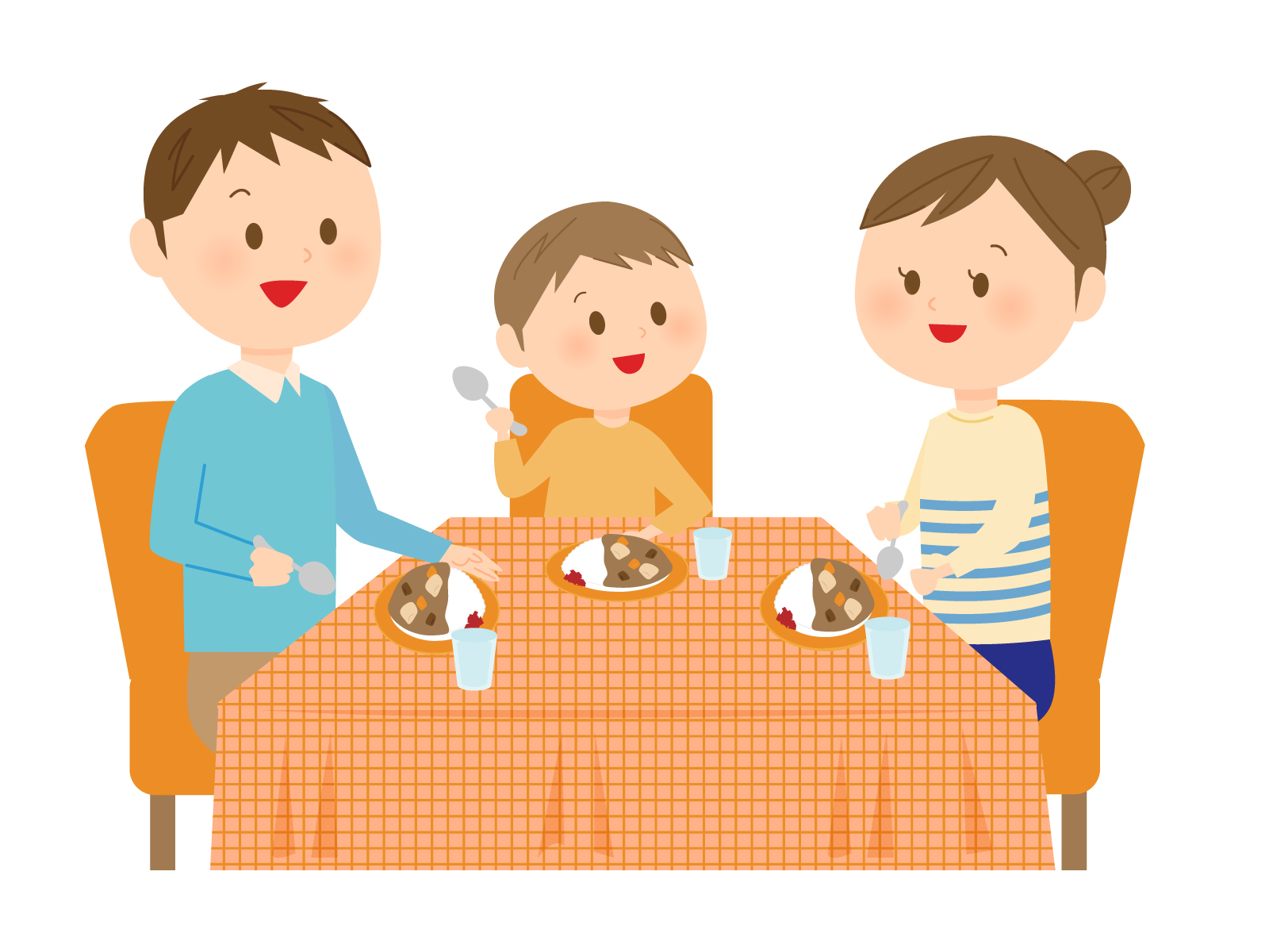 Семья за обеденным столом на белом фоне